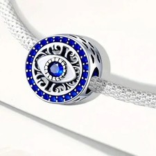 Blue Evil Eye Bead Charm For Bracelets S925 Sterling Silver