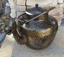 Antique Chinese Gold Gilt Dragon Head Teapot Brass Vintage