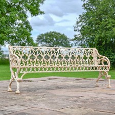 Antique Cream Victorian-Themed Cast Iron Three-Seater Garden Bench