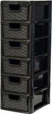 6 Tier Storage Drawer Rattan Effect Unit Plastic Organizer Desktop Stationary