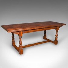 6 Seat Antique Dining Table, English, Oak, Country Kitchen, Refectory, Edwardian