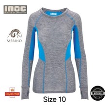INOC Women's Long Sleeve Merino Base Layer Jersey Top - Size 10, Ski Hike Cycle 