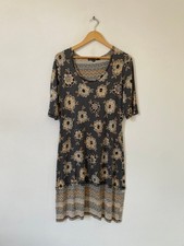 Gudrun Sjoden Dress Medium Midi Jersey Floral Grey Beige Shift