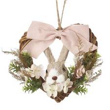 Bristle Rabbit and Pink Bow Rustic Wicker Easter Wreath Pretty Homeware Decor