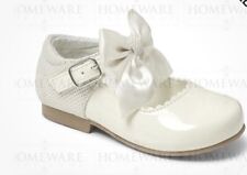 GIRLS  MARY JANE SHOES SATIN BOWS CREAM PATENT OCCASION WEDDING KIDS UK 2