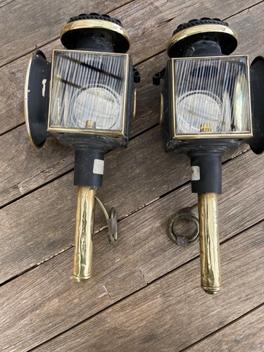 Pair antique brass lamps - antique,
