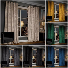 Ring Top Thick Velvet Blackout Curtains Pair With Eyelet Ready Made Fully Lined