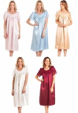 Ladies Womens Satin/Lace Short Sleeve Nightdress Nightie in 3 Colour's (UK MADE)