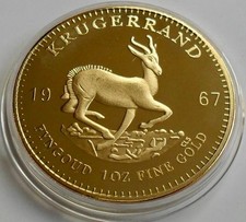 1967 Gold Plated 1oz 24K Krugerrand Commemorative Coin South Africa in Capsule