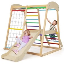 6-in-1 Indoor Jungle Gym Climbing Toy Kids Wooden Playground Climber Playset