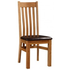 Solid Oak Chairs Dining Table Chairs Natural Finish Brown Seat Slatted x 2