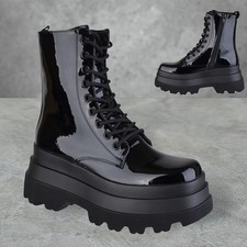 WOMENS LADIES CHUNKY PLATFORM LACE UP ZIP BIKER PUNK PLATFORM ANKLE BOOTS SIZE