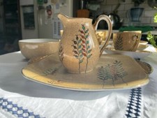 Meito china tea set cups saucers, sugar bowl, cake plate, cream jug