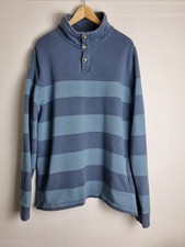 Mens Fatface Thorpe Rugby Stripe Half Neck Sweatshirt/Jumper, Blue, Size Large