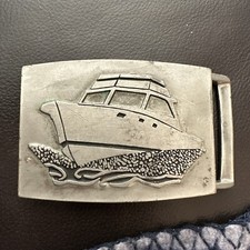 Vintage Nautical Boating Cabin Cruiser Boat John E McCann Pewter Belt Buckle