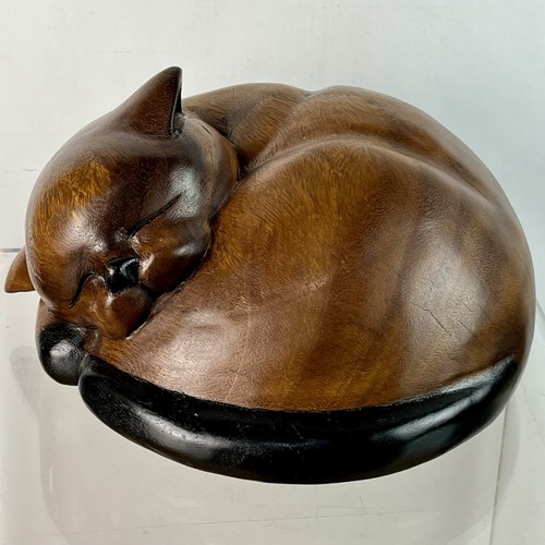 Vintage wooden sleeping cat - vintage,