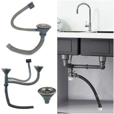 Stainless Steel Kitchen Sink Drainer Sewer Pipe Set  Double Trough Basin