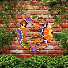 Large Metal Moon & Sun Wall Art Colourful Garden Ornament Outdoor Decoration