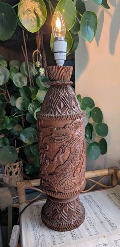 Vintage wooden carved lamp - carved,