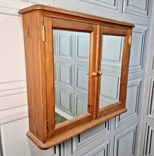 Vintage Solid Pine Wall Cabinet - Twin Mirror Doors – Rustic Bathroom Cupboard