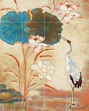 Mosaic Ceramic Panel of Japanese Cranes Japan Painting Backsplash Tile Mural