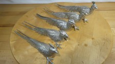 Vintage Silver Plated Pheasants Decorative Ornaments 5 Pcs French Italian Style