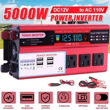 Car Power Inverter 5000W DC 12V To AC 110V Pure Sine Wave Solar Converter 4 USB