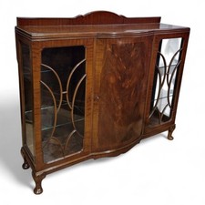 Antique mahogany display cabinet - bow front centre side by side cupboard