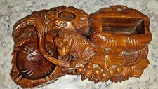 Rare Vintage Swiss Black Forest Wood Rat grapes Cigar, Match Holder and Ashtray 