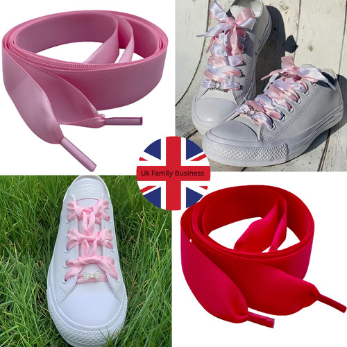 Pink satin ribbon shoe laces - pink,