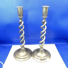 Candlesticks Barley Twist Large Pillar Brass 12" Pair  Candle Holders Vintage