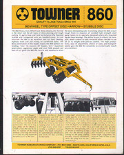 TOWNER "860" Offset Disc Harrow Brochure Leaflet