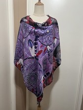 Pineda Covalin 0/S 100% Silk Purple Poncho Shawl Dream catcher Print One Size