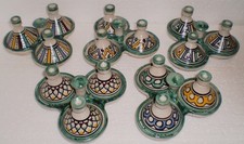 HAND PAINTED CERAMIC TAGINE SHAPED TRIPPLE CRUET SET* MOROCCAN POTTERY * 