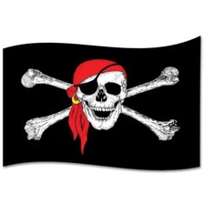 Large Pirates Flag Jolly Rogers Skull Cross Bones Red Bandana Party 5 x 3 Feet 