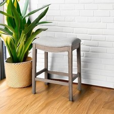 Maven Lane Adrien 66cm Bar Stool Reclaimed Oak Finish with Ash Grey Fabric Seat