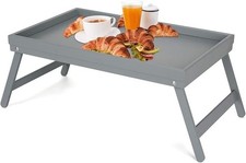 Bamboo Wooden Bed Tray With Folding Legs Breakfast Serving Lap Tray Table Grey