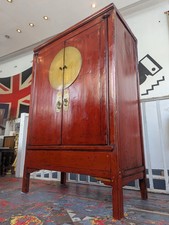 19th Century Red Lacquered Chinese Wedding Cabinet/Cupboard. Antique/Oriental