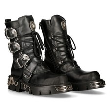 New Rock 391-S1 Unisex Black Metallic Reactor Goth Rock Biker Boots