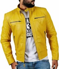 HOT New Men's Collar Loop Jacket 100% Soft Lambskin Moto Biker Coat jacket