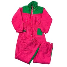 Vintage Crazy Ski Suit One Piece Snowboard Retro Pink Green Womens Small