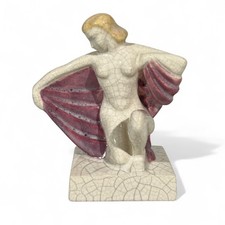 Naïad Sculpture Art Deco Signed Edition Kaza Faience Crackle Era Robj Aladdin