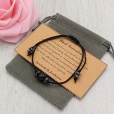 BLACK TOURMALINE Bracelet Handmade Gift Bag + Card Crystal Gemstone 8mm.