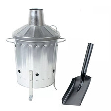 15 Litre Galvanised Incinerator Fire Bin Burner Heavy Duty UK with Shovel