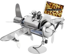 BRUBAKER Wine Bottle Holder "Airplane" Metal Sculpture Gift With Greeting Card