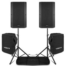 Vonyx VSA150S 15" Active PA DJ Speaker Package with Stands and Cases