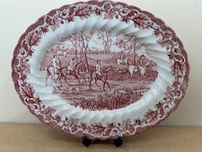 Myott Country Life Red Transferware Oval Serving Platter Vintage Made in England