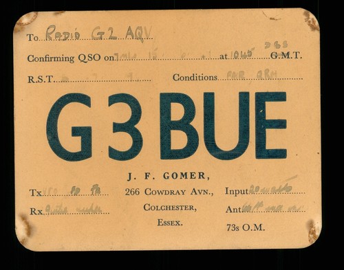 Qsl card radio uk g3bue - card,