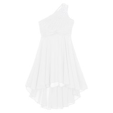 Flower Girl Beaded Ruched Wedding Dress One Shoulder Junior Bridesmaid Dresses