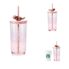 Starbucks Otter Series Cute Heart Shaped Base Glass Straw Mug Couple Cups